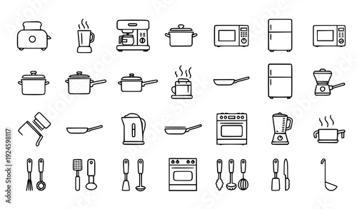 Black Silhouette Kitchen Appliances Vector Icons – Cooking & Home Tools Collection