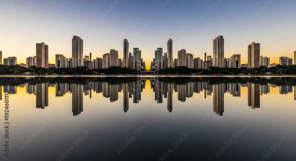 Obraz premium Belo Horizonte City Skyline and Modern Buildings Reflected in La