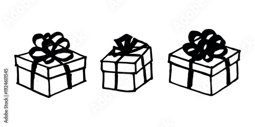 Set of hand drawn present box with ribbons Birthday present clipart Christmas gift Holiday doodle For design, print, web, decor, greeting card, sale