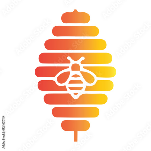 Vibrant gradient beehive icon with a stylized bee, in warm orange and yellow, symbolizing natural honey, sweet products, diligent work, and a thriving natural ecosystem