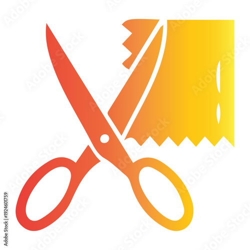 Vibrant gradient scissors icon cutting a jagged strip, ideal for representing discount coupons, craft projects, or general cutting actions in various modern digital designs and web applications
