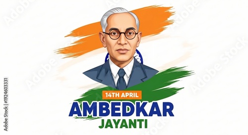 Dr B R Ambedkar Jayanti 14th April Poster with Indian Tricolor Brush Stroke Background