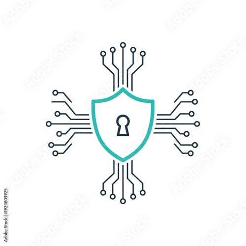 Cyber Security Shield Icon with Circuit Lines – Data Protection & Network Privacy Illustration
