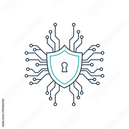 Cyber Security Shield Icon with Circuit Lines – Data Protection & Network Privacy Illustration