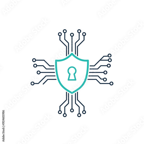Cyber Security Shield Icon with Circuit Lines – Data Protection & Network Privacy Illustration