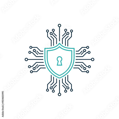 Cyber Security Shield Icon with Circuit Lines – Data Protection & Network Privacy Illustration