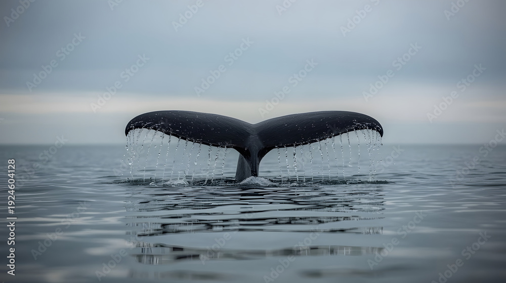 Obraz premium Whale tail above the ocean water. Majestic wildlife. 