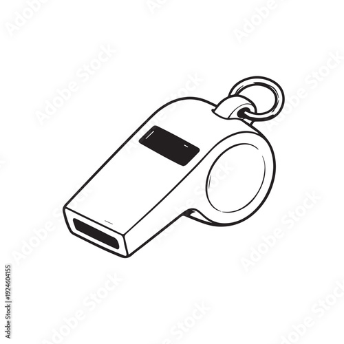 A simple vector illustration of a referee whistle, designed with clean lines and minimal detail, symbolizing sports, control, and fair play.
