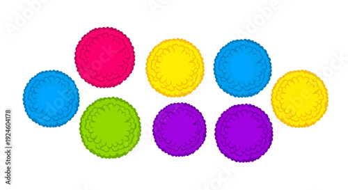 Colorful pom poms image, vector illustration, graphic design, festive decoration, party background