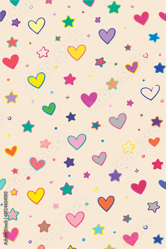 A stylish vector background pattern combining hearts and stars in an abstract arrangement, capturing energy, balance, and visual rhythm.