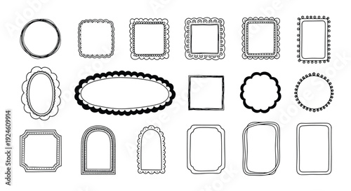 Collection of Hand Drawn Decorative Frames and Borders in Various Shapes and Styles sketch