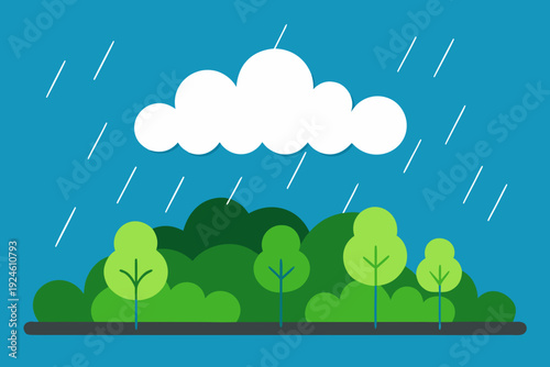  Summer Rainstorm Landscape with Fresh Green Plants and Light Drizzle