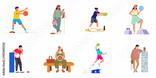 Diverse People Engaging with Plates and Discs in Various Activities, from Leisure to Active Sports.