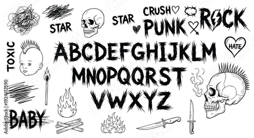 Vintage collection of hand drawn vector sketch elements featuring doodle icons and grunge scribble art symbols for retro school design patterns