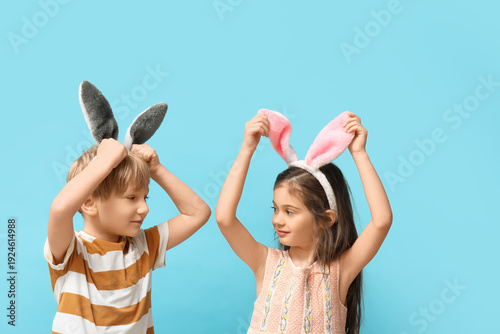 Cute little child in bunny ...