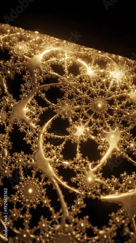 Golden Fractal Snowflake Bloom With Sparkle Lights Loop