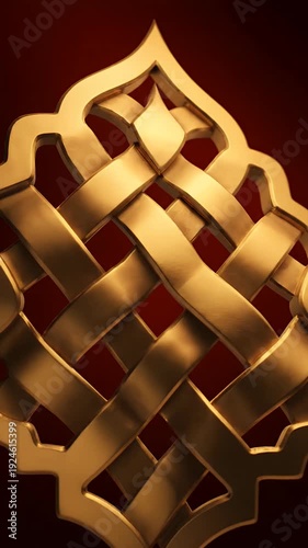 Golden Geometric Islamic Pattern Loop with Dark Background and Dramatic Lighting