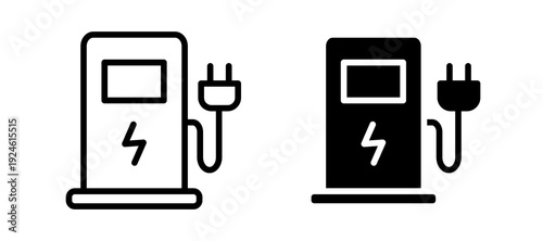 Charging station icon in black color for website or app.