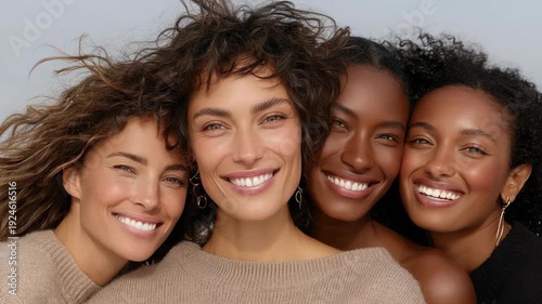 Wallpaper Mural Four diverse women smiling, close up, with natural skin and hair, radiating joy and camaraderie Torontodigital.ca