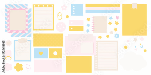 Colorful washi tape and sticker collection arranged on a white background