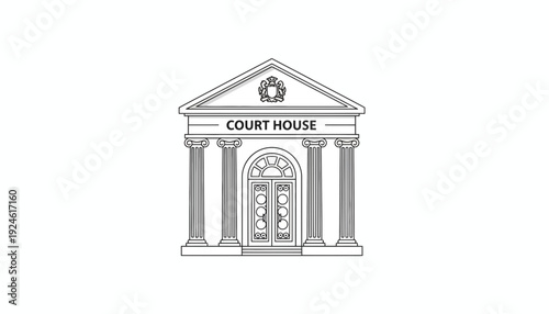 Courthouse Building Facade with Columns and Pediment, Legal Justice Symbol