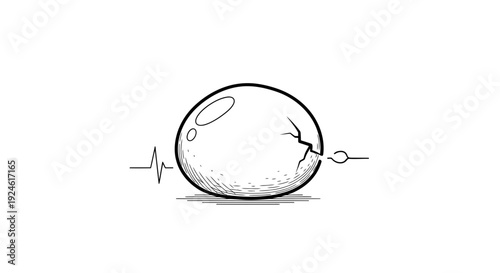 Cracked Egg with Heartbeat Line on White Background - Concept of Life, Birth, Beginning