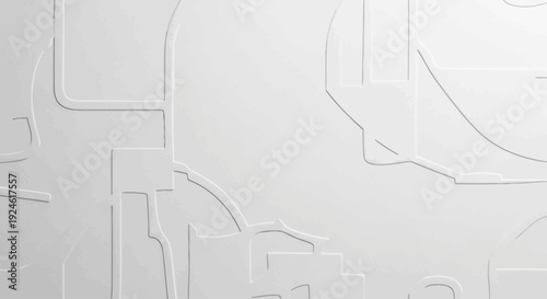 Aerial view of an intricate embossed design on a white surface featuring plants and geometric patterns in an architectural setting