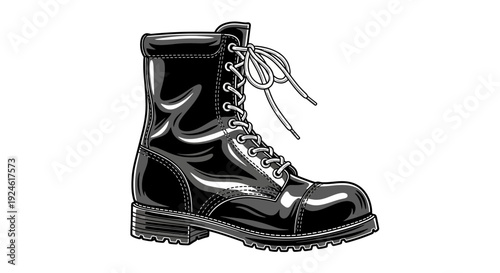 Black Leather Combat Boot with Laces, Vintage Style, Grunge Aesthetic
