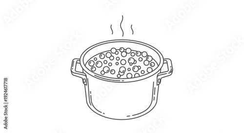 Boiling Pot of Soup or Stew with Steam Rising - Line Art Illustration