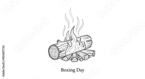 Boxing Day Bonfire: Cozy Log Fire Burning Outdoors, Winter Celebration