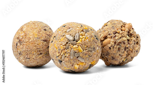 Canvas-taulu bird fat balls composed of seeds, corn, and peanuts, isolated on a transparent background, ideal for showcasing wildlife feeding products and natural ingredients