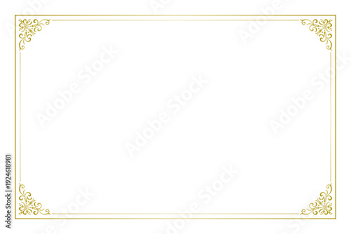 白い背景に配置された単独のヨーロピアンアンティークフレーム、ビンテージフレームの背景素材、ゴールドデコレーションのグラフィック素材、背景透過ベクターデザインイラストレーション