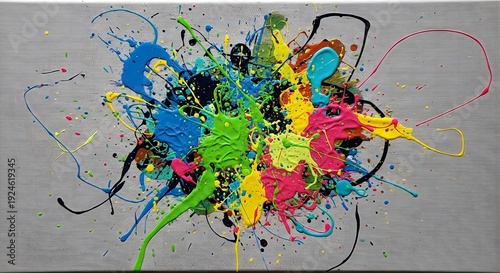 Abstract design with splash paint effect on canvas.