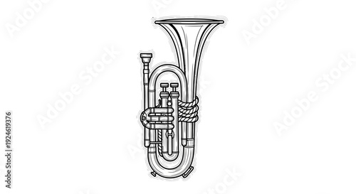 Black and White Line Art Illustration of a Baritone Horn