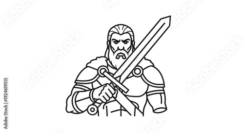 Warrior King with Sword, Medieval Knight Illustration, Fantasy Hero, Strong Man
