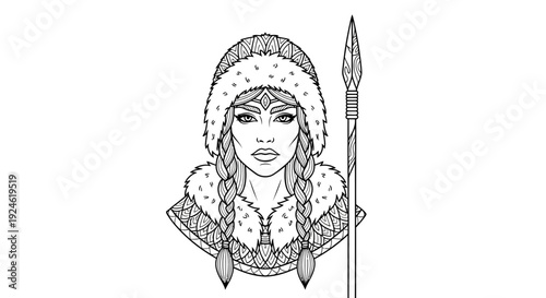 Warrior Woman Portrait with Spear, Viking Style, Tribal Warrior, Fantasy Art