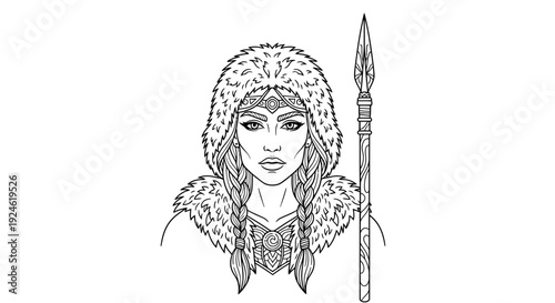 Warrior Woman Portrait with Spear, Viking Warrior Goddess, Fantasy Warrior