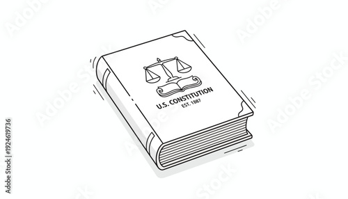 US Constitution Book with Scales of Justice Symbol