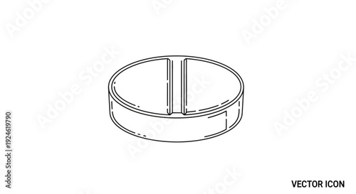 Vector illustration of a single round pill with a dividing line, isolated on a white background.