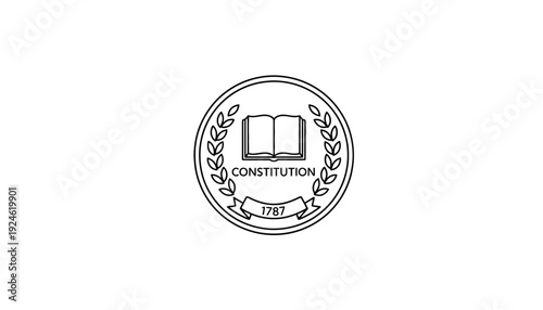 Vintage Constitution Emblem with Open Book and Laurel Wreath, 1787
