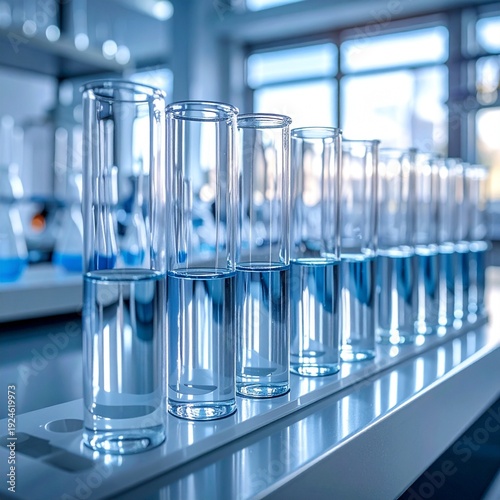 Laboratory Glassware Arrayed in a Row for Scientific Research and Experimentation.