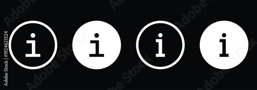 Information icon on isolated on black background. White info button. Info symbol. Information icon for help and support. 