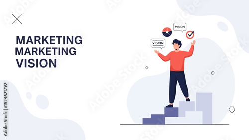 Marketing Vision: Man on Steps with Charts, Strategy, Success Concept