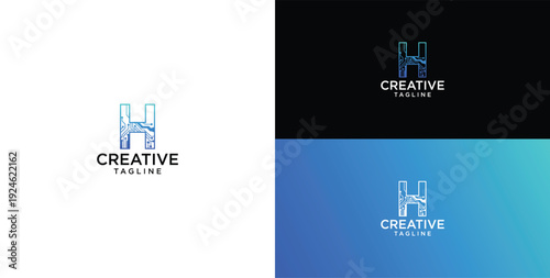 technology logo vector. H initial logo design