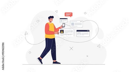 Man using smartphone for online communication and data browsing