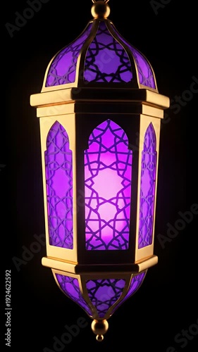 Golden Ramadan Lantern with Purple Glow Intricate Islamic Patterns