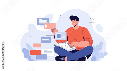 Man working on digital content, learning and planning online