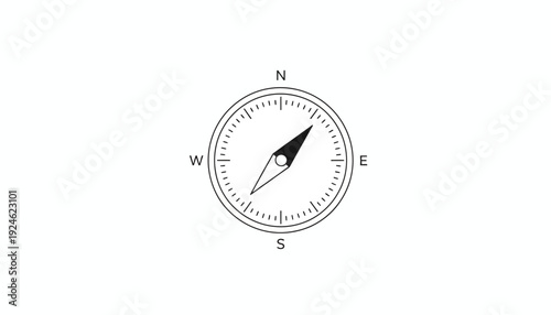 Minimalist Compass Icon on White Background, Navigation Tool, Directional Indicator
