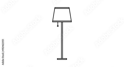 Minimalist floor lamp, modern interior design, simple line art, isolated on white background