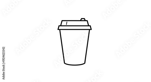 Minimalist Line Art Icon of a Coffee Cup with Lid, Simple Vector Illustration